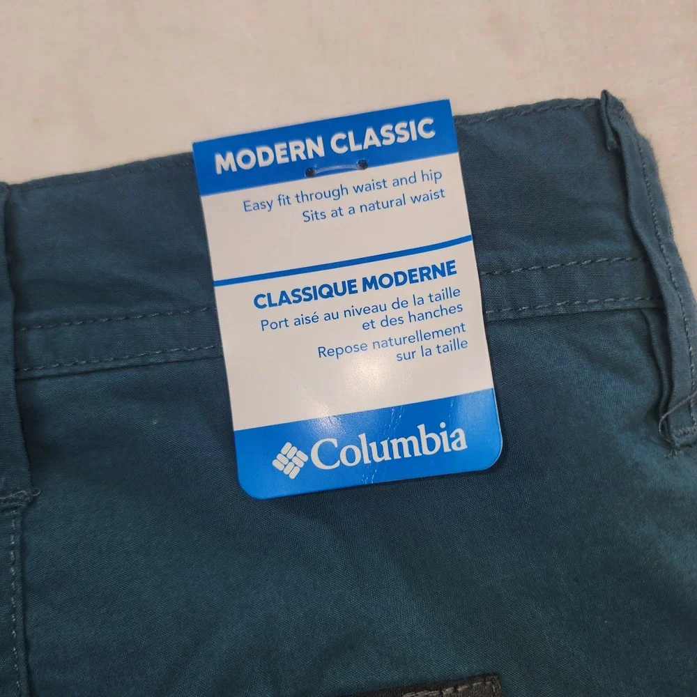Columbia Washed Out Shorts Mens 38 Teal Blue Green Cotton Chino 8 Inseam AM4471